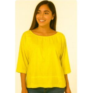 Yellow Boxy Blouse with Three-Quarter Sleeves